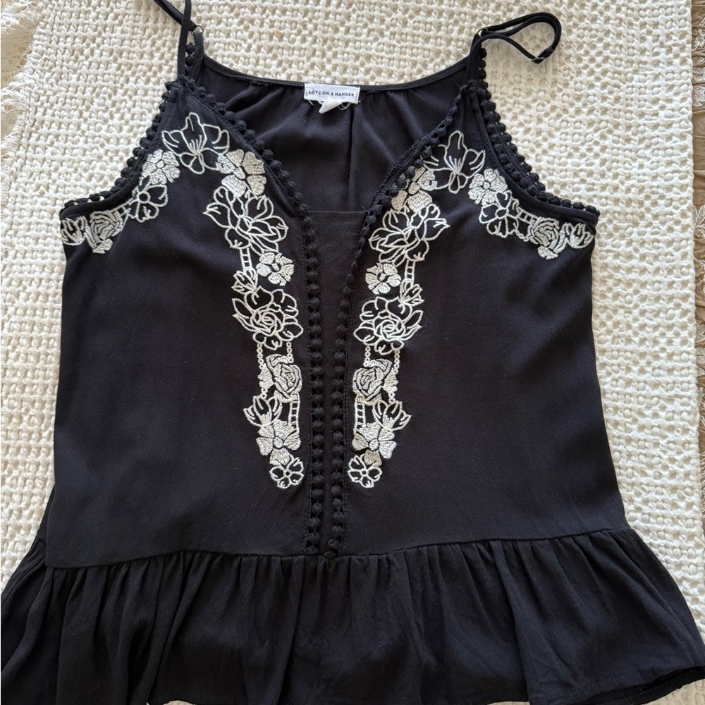 Love Fire Black Camisole with Embellished Peplum